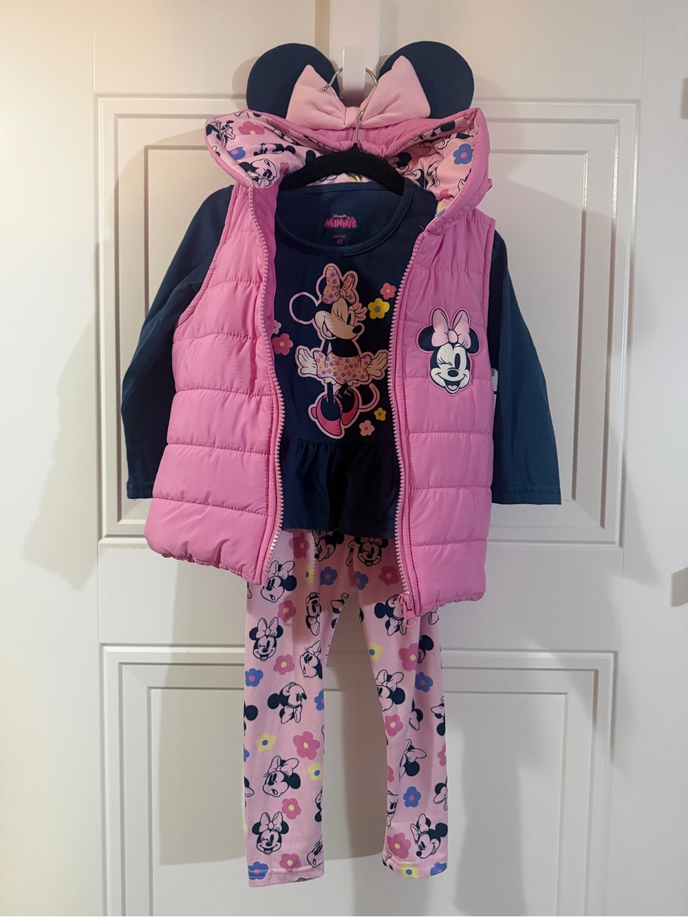Disney Pink Puffer Vest with Navy Minnie Top and Pink Minnie Leggings
